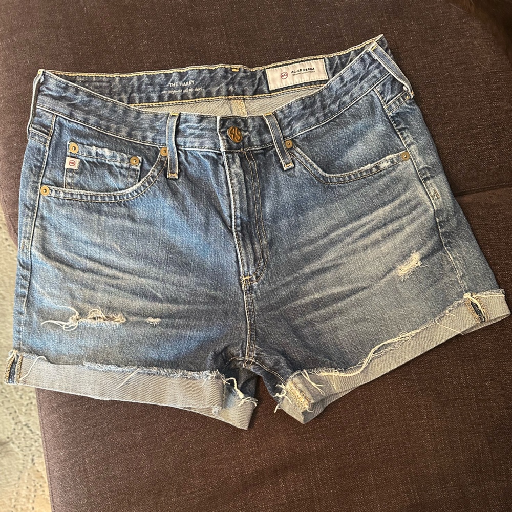 Ag Adriano Goldschmied Blue Jean Shorts with Cuffed Hem